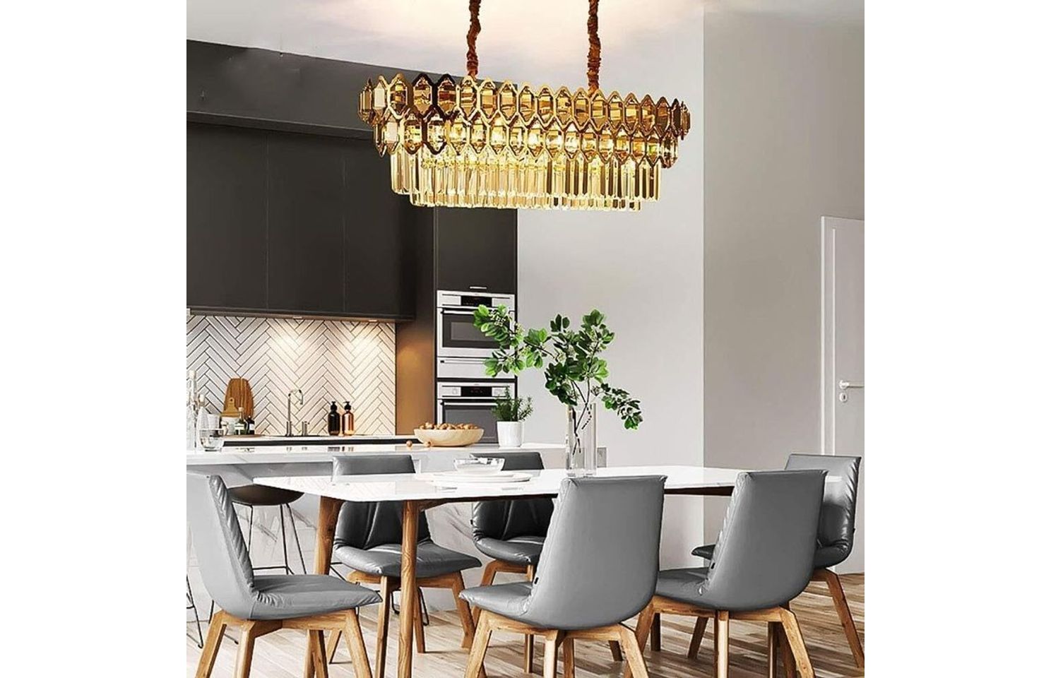 Lustre en cristal de luxe oval 80cm