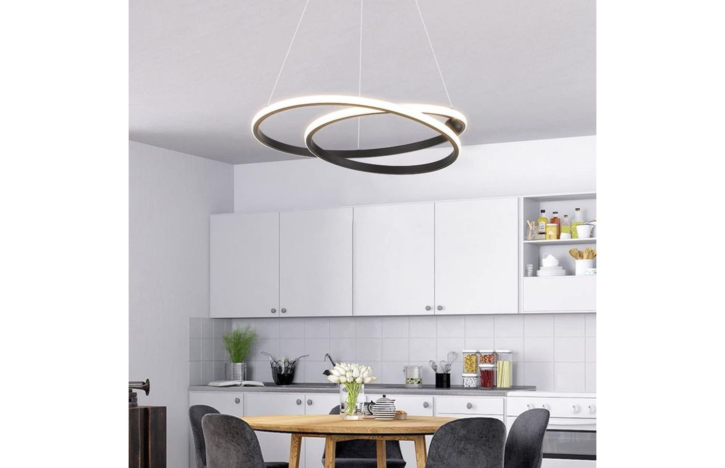 Suspension doré ou noir, 2 anneaux, LED intégrée